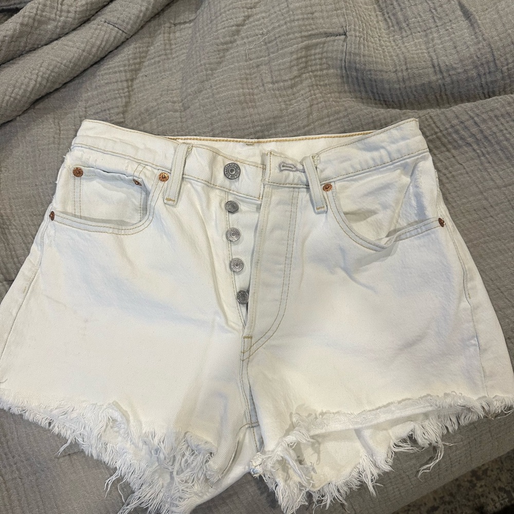 Levi's High Waist White Denim Shorts